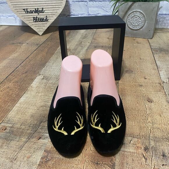 Patricia Green Elegant Antler Embroidered black Slippers Slip On Flats Shoes 6 - Picture 10 of 10